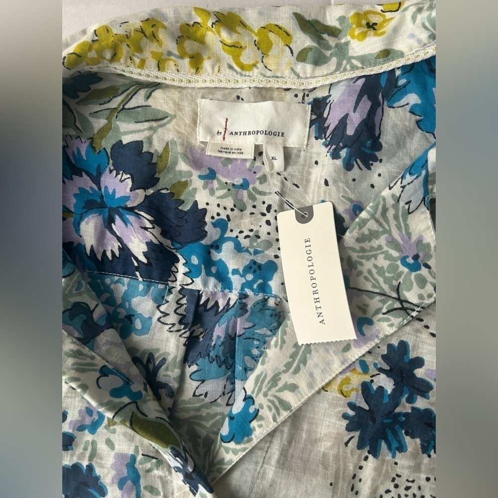 NWT Anthropologie Women’s Printed Surf Shirt in Blue Floral Motif Size XL - Picture 9 of 11